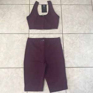 FashionNova Biker Short Set Size 6 Wine NWT